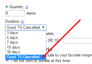 good till cancelled ebay listing format