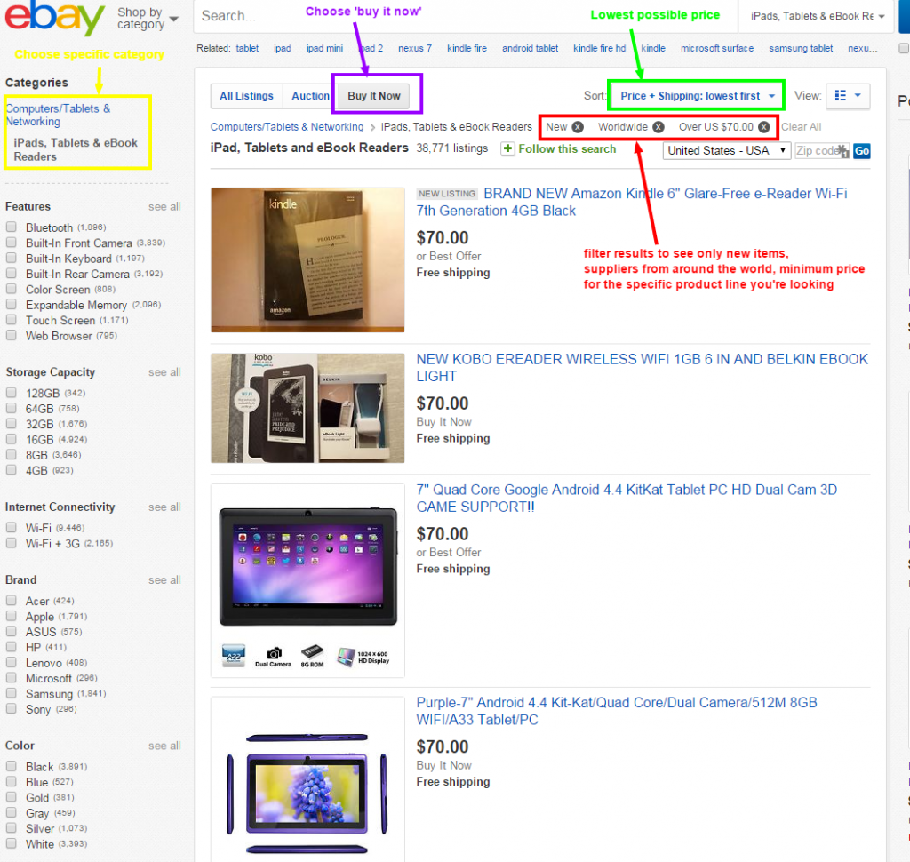 filter ebay results to find dropshipping suppliers