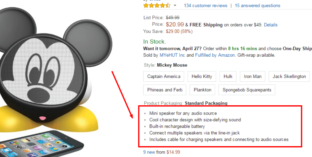 amazon allows the seller to insert the 5 most important features of a product