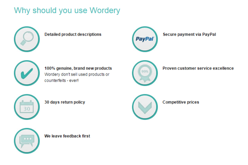 wordery lists the reasons why you should choose them as trust indicators