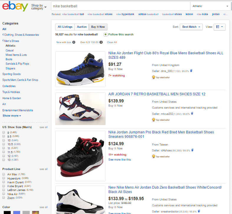ebay search results are arranged by Cassini