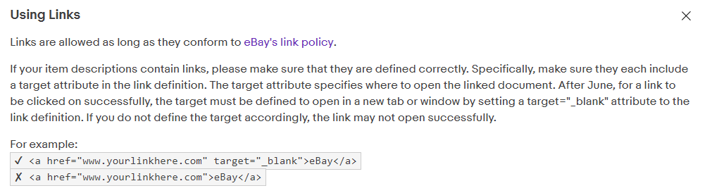 ebay links policy: technical requirement 