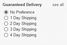 Filtering by arrival time on eBay