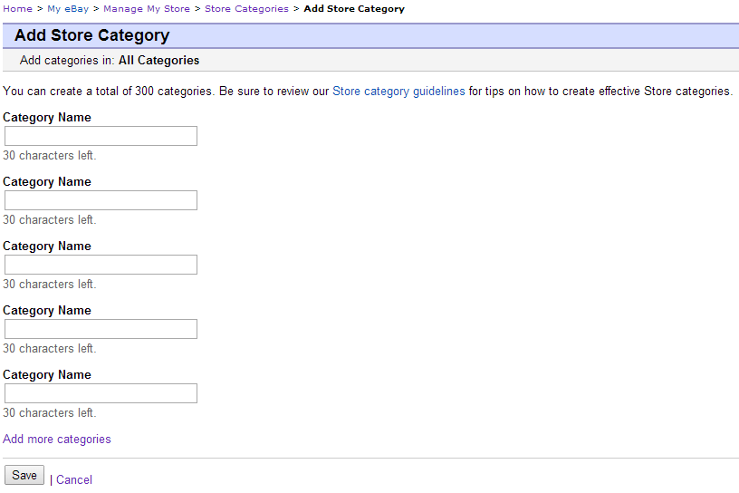 Creating ebay store categories