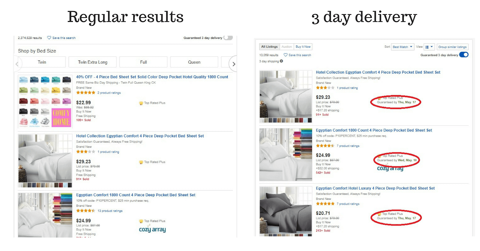 eBay Guaranteed Delivery search results